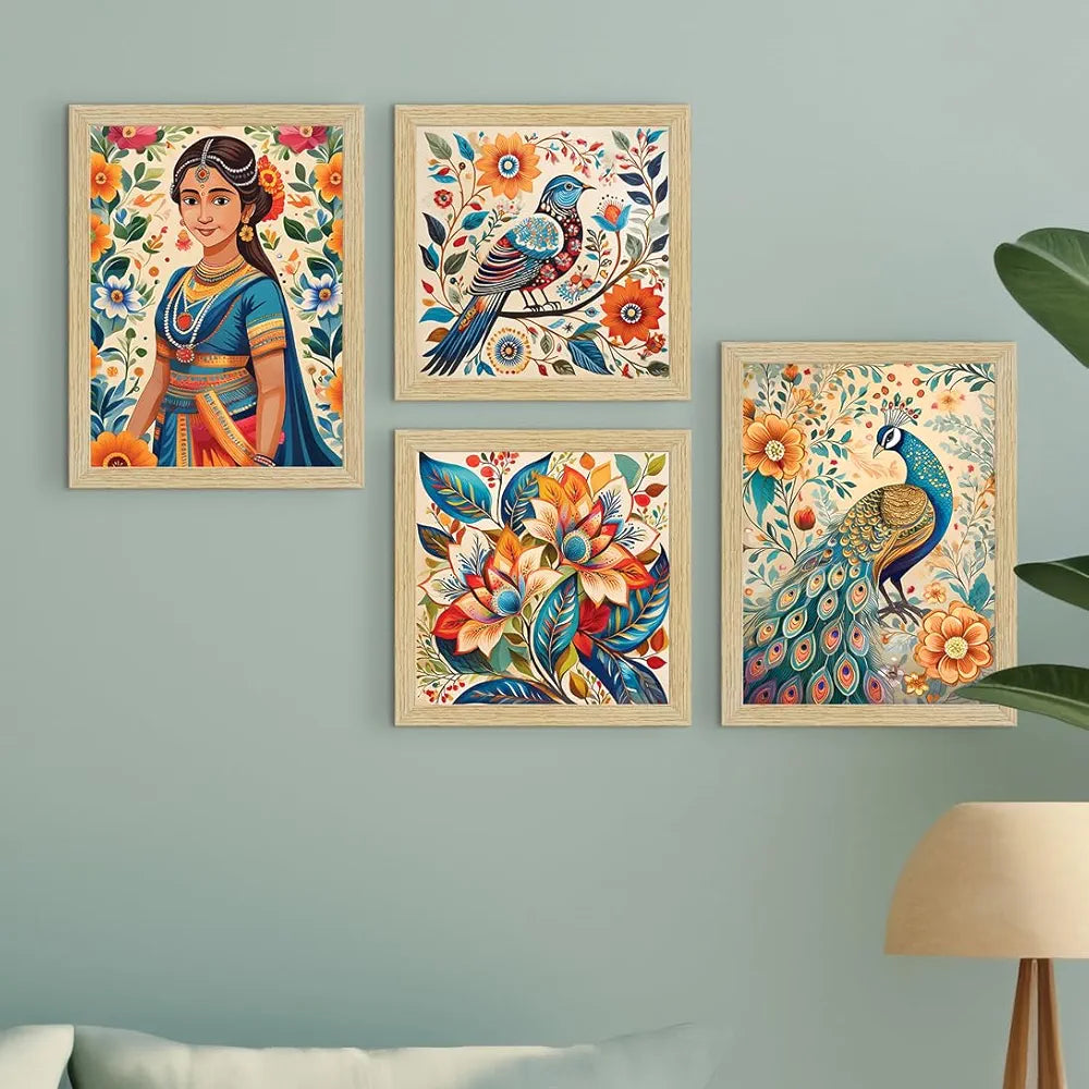 ArtX Paper Madhubani Madhubani-SO4-02 Multicolor Set of 4