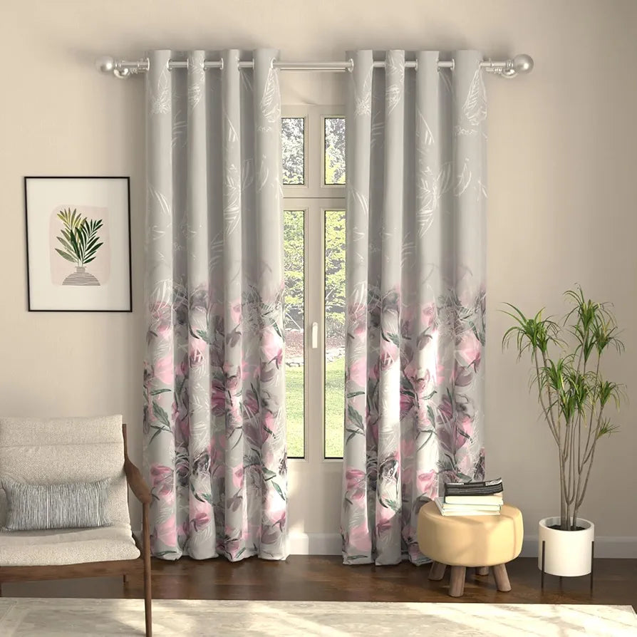 Urban Space Digital Printed Blackout Curtains for Door Bedroom Room Darkening Blackout Kids Decorative Curtains Winter Crocus Pink