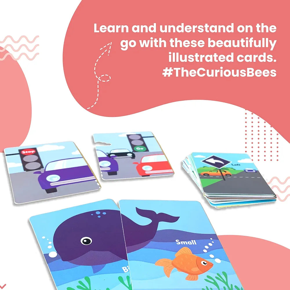 The Curious Bees - Opposite Words Flash Cards | 36 Laminated Cards | Age Group: 2-6 Years | Ideal for Early Learning at Home, Pre School and as a Fun Education Activity