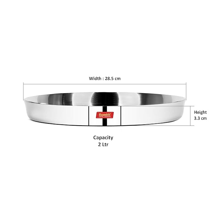 Sumeet 22 Gauge Stainless Steel Traditional Dinner Plate/Thali 28.5 Cm Set of 6pc