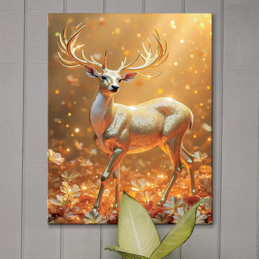 ArtX Canvas Vastu Golden Deer Wall Painting Big Size Canvas Painting
