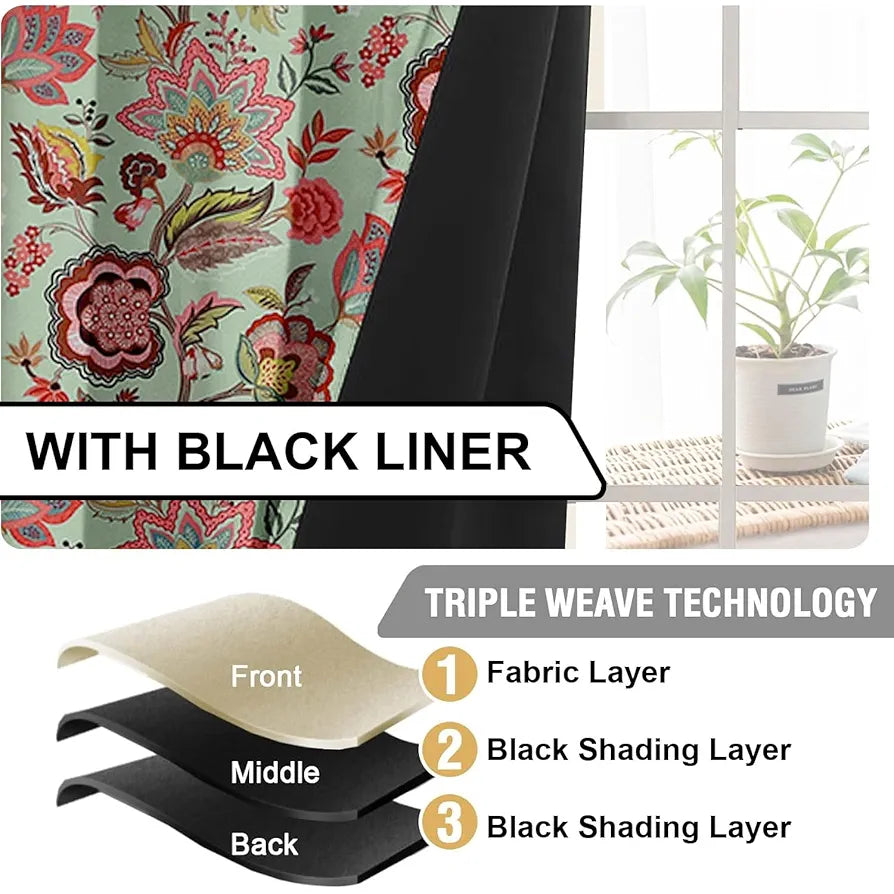 Cloth Fusion Blackout Printed Premium Window Curtains 5 Feet Long Set of 2 Blue Garden