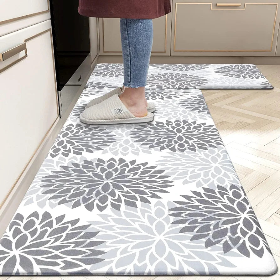 Ishro Home Velvet Premium Kitchen Mats For Floor Kitchen Runner 2 Pcs Set Colour Breeze Grey