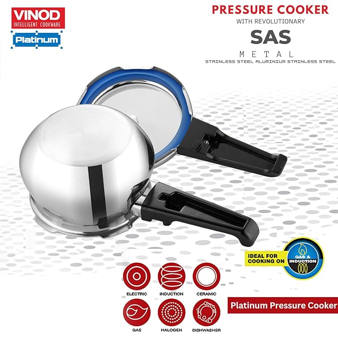 Vinod Splendid Plus Stainless Steel Pressure Cooker Outer Lid 1.5 Litres | SAS Bottom Handi Cooker | Induction and Gas Base