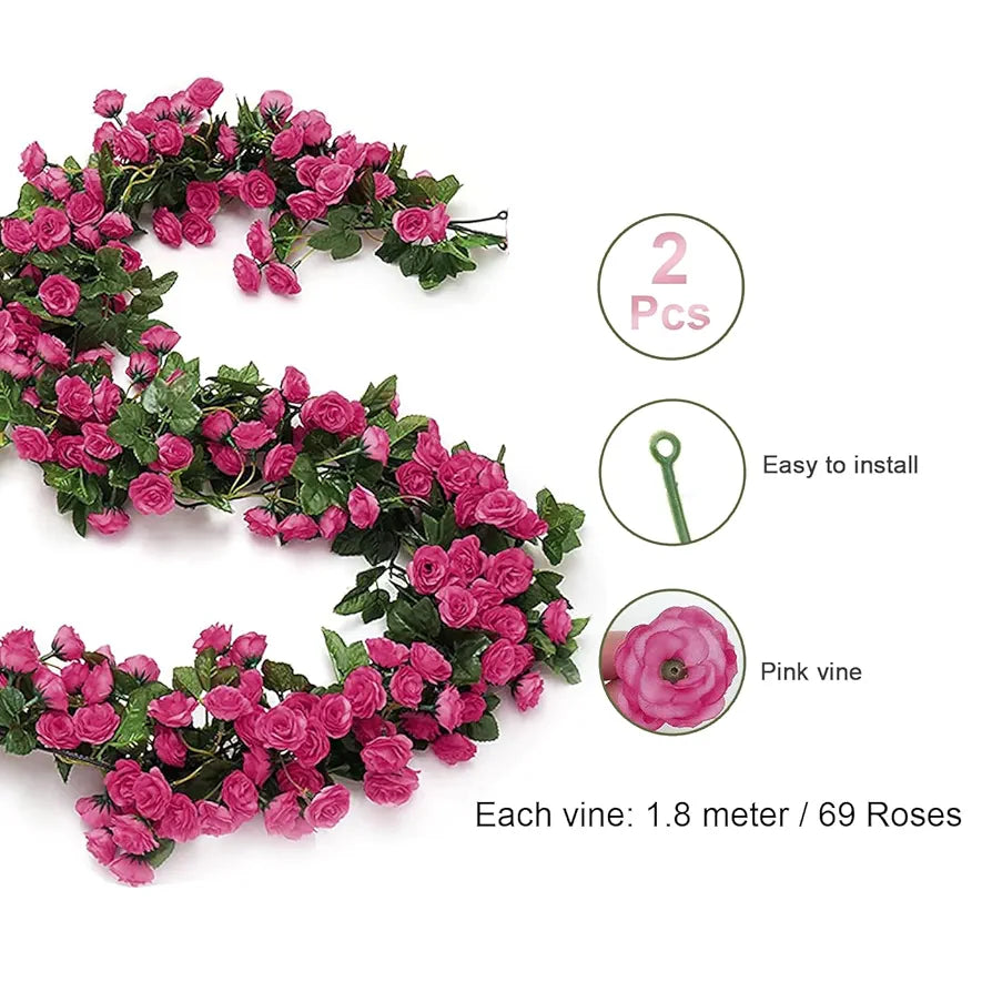 Artificial Flower Vine Garland Creeper 69 Small Rose  Garland for Decoration Pack of 2