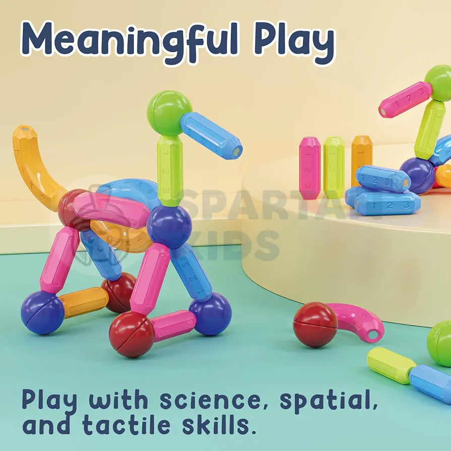 SPARTAN KIDS Magnetic Building Sticks Blocks  Learning Sticks and Balls, Educational Magnet Building Blocks, Activities Toys for Toddlers, for 3+ Years Old