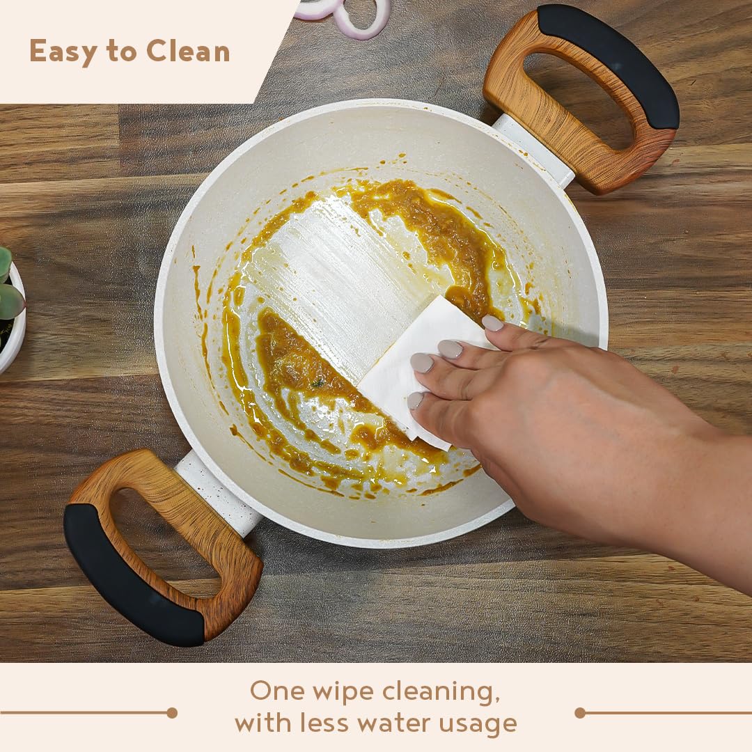 Bergner Naturally Forged Aluminum 24cm Kadai With Glass Lid | 2 Liters Non-stick Kadhai