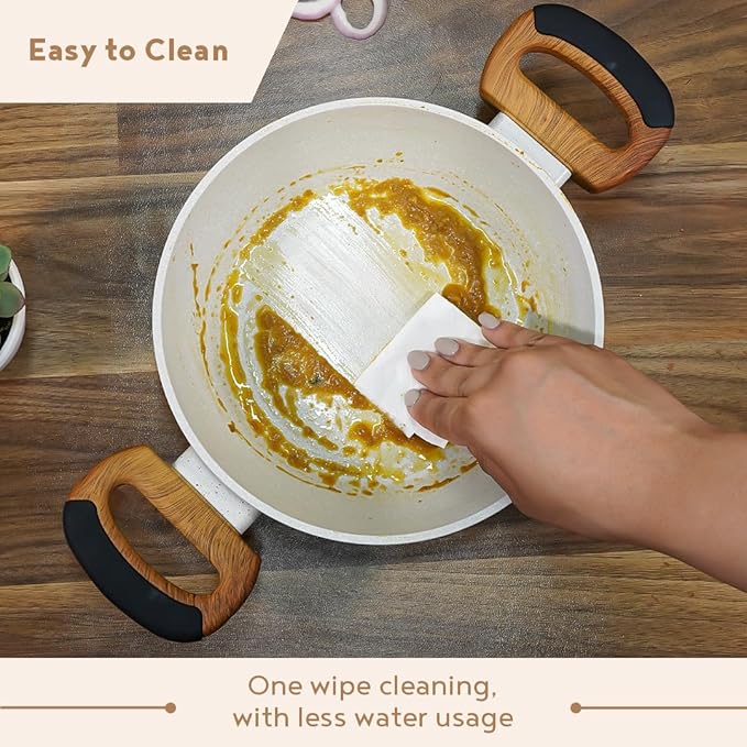 Bergner Naturally Forged Nonstick 28 Cm Kadai With Glass Lid | 3.3 L Capacity