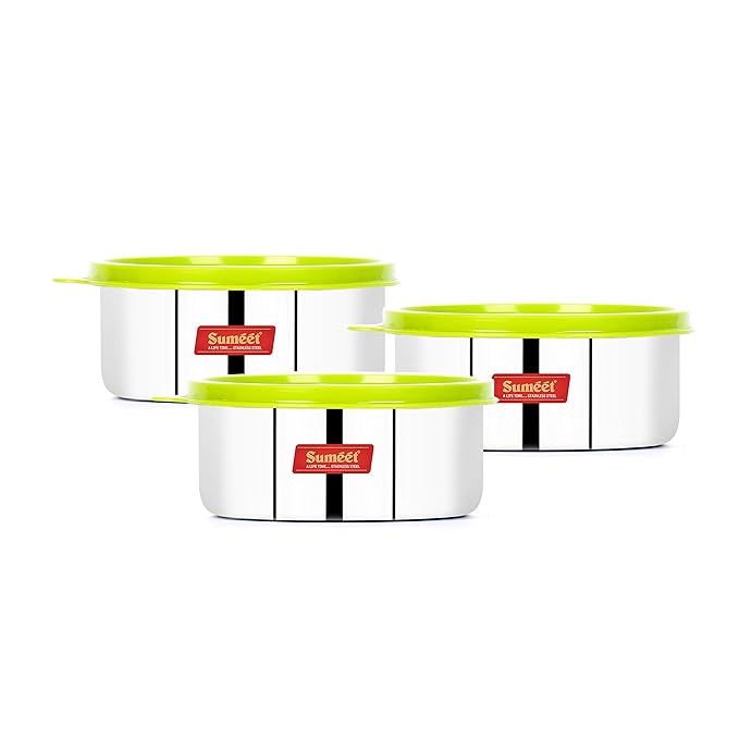 Sumeet Stainless Steel Storage Containers Set- 375 Ml 3 Pieces Silver