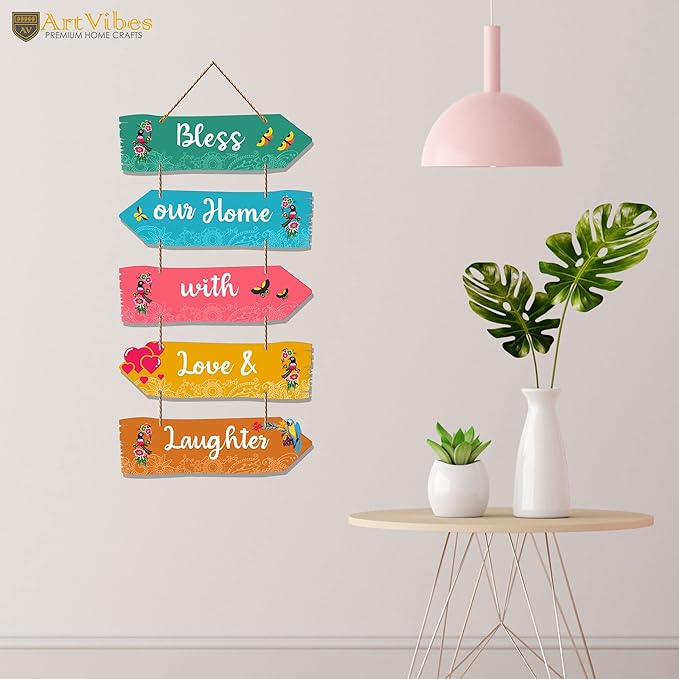 Artvibes Home Quotes Decorative Wall Art Mdf Wooden Wall Hanger for Living Room | Set of 5