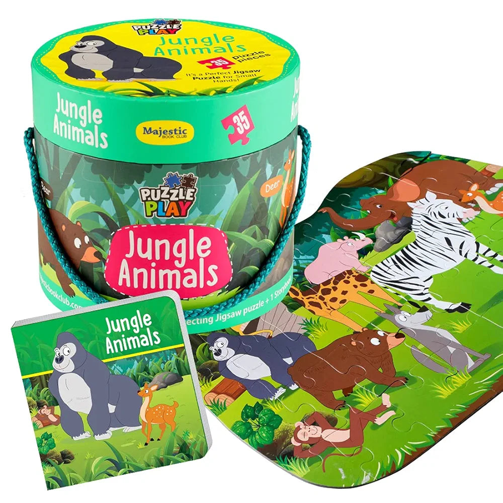 The Book Tree Jungle Animals Puzzles for Kids for Age 3+ I 35 Jigsaw Puzzle Pieces & 1 Storybook I Educational Toy for Children Age 3+ I Fun Time with Animals I for Children by Majestic Book Club