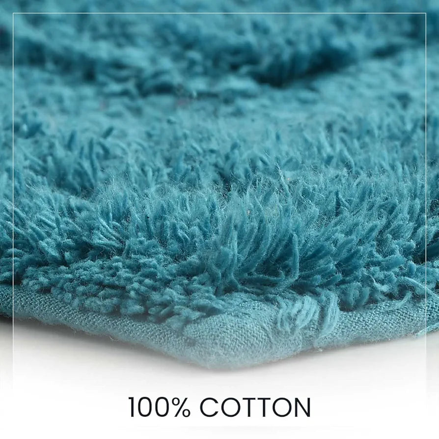 Sashaa World Solid Anti-skid Cotton Bathmat And Contour Set For Bathroom Colour Blue