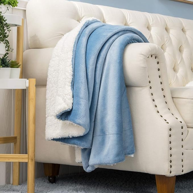 Bsb Home Polyester Micromink Warm Sherpa Super Soft Flannel Solid/plain Blanket 150 x 230 Cms (Approx 4.7 x 7 ft, Single)