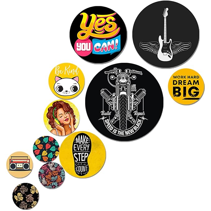 Artvibes Designer Mdf Wooden Wall Hanging Decoration Item for Home | Pack of 11 Pieces