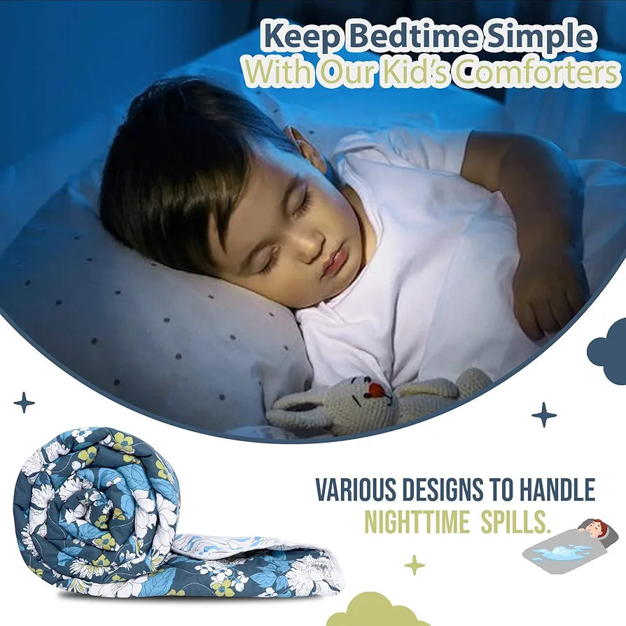Divine Casa 120 GSM Microfiber Reversible Kids Single Bed Comforter Ultra-Soft Toddler Blanket Colour Celestial Blue