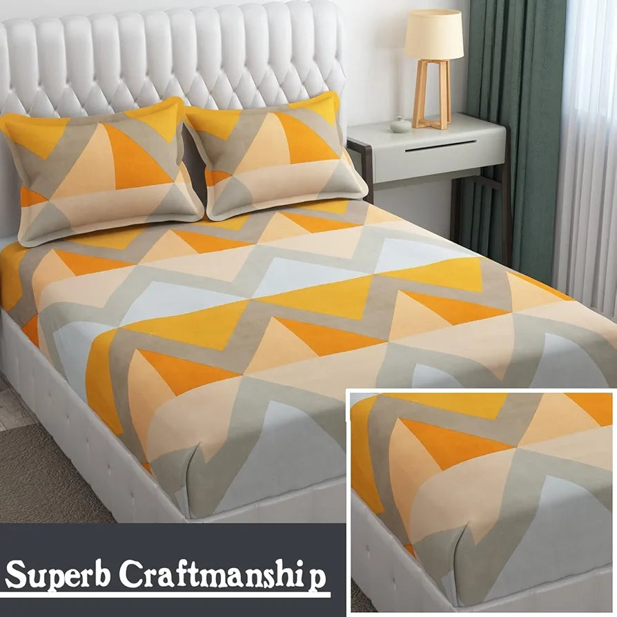 Fresh From Loom Single Bed Floral Design Microfiber Single Bedsheet Wrinkle Free 1 Pillow Covers Included 144 TC Chevron Orange