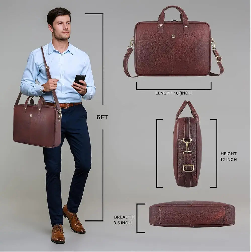 WildHorn Leather Laptop Messenger Bag for Laptop/MacBook up to 15 inch| Padded Laptop Compartment |Office Bag I 365 Days Warranty
