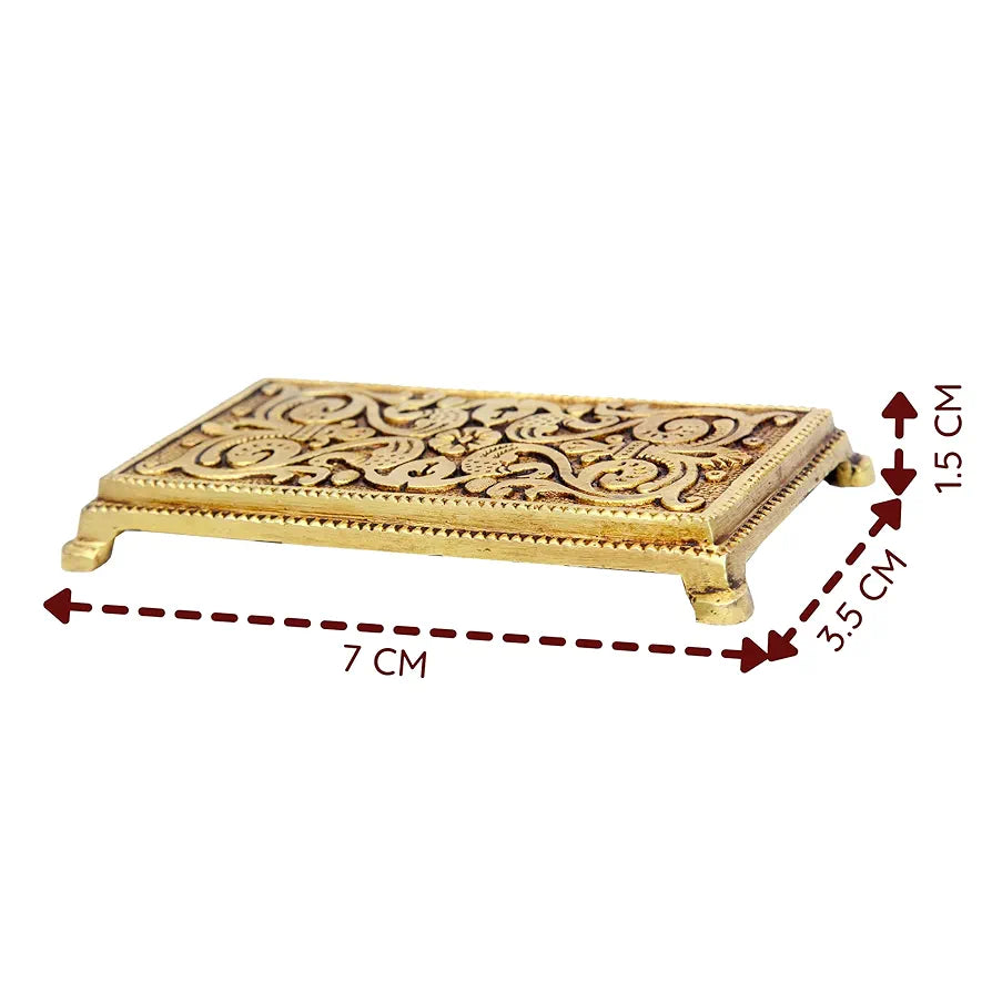 anciently Pooja Chowki Rectangle Shape | Pooja Chowki Rectangle | Brass Chowki, Brass, Gold Colour, 1 Piece 