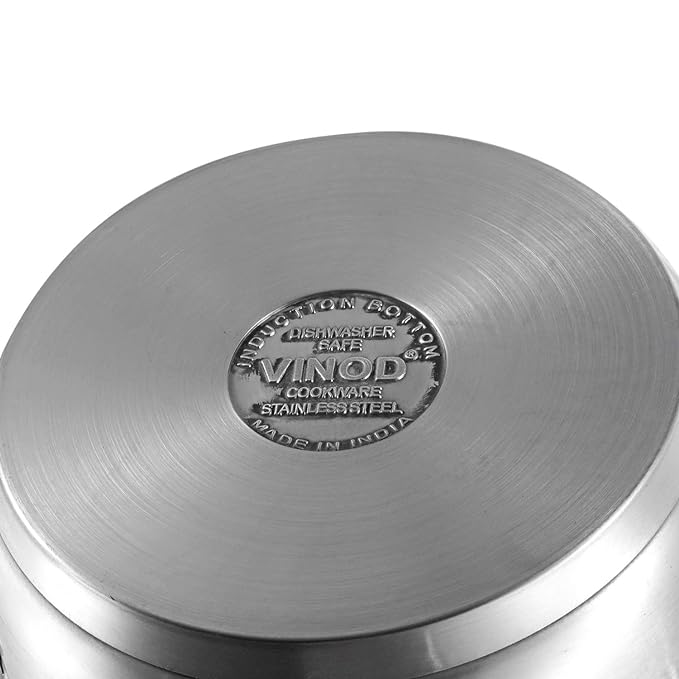 Vinod Two Tone Stainless Steel Saucepot with Glass Lid 4 Litre, 22cm (6.2mm Thick Base) | Triply Saucepot, Sturdy Riveted Handle