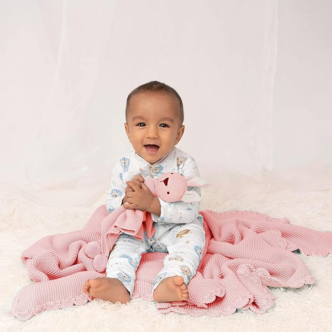 Haus & kinder Cotton Knitted Blanket for New Born Baby Colour Pink