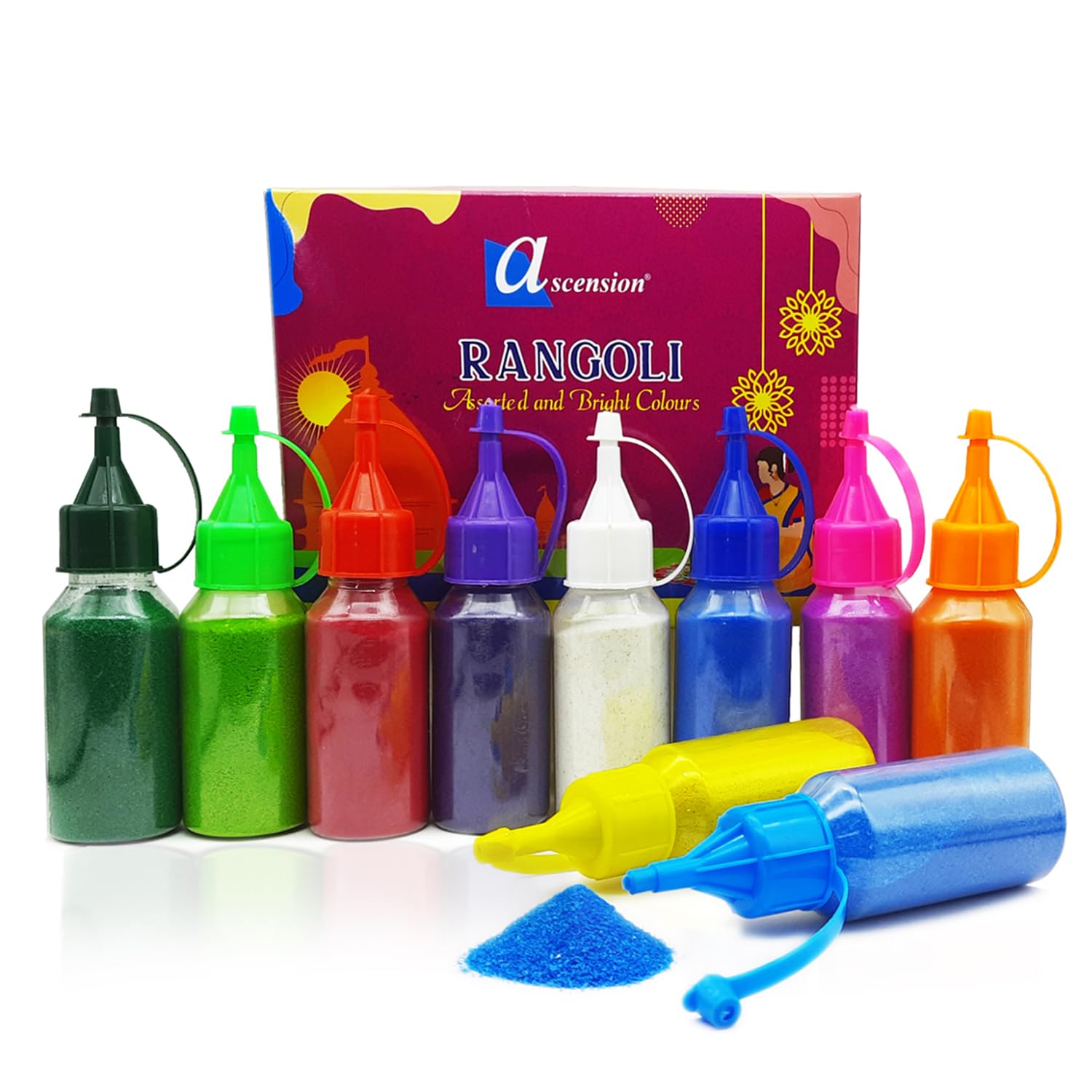 Ascension Design Creativity Diwali Floor Rangoli Art Ceramic Colours 10 Tubes Premium Diwali Rangoli Colors