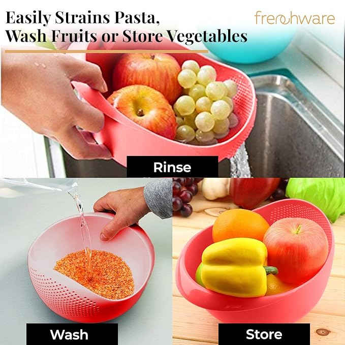 Frenchware 1 Unit Plastic Colander Bowl, Premium-grade Plastic, 100% Food Safe | Dishwasher Safe | Red Colour