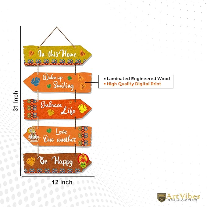 Artvibes Home Quotes Decorative Wall Art Mdf Wooden Hanger for Living Room | Set of 5