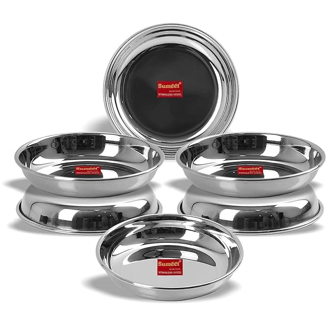 Sumeet Stainless Steel Heavy Gauge Small Halwa Plates 14.5cm Dia Set of 6pc