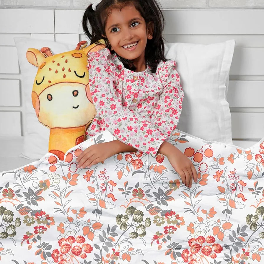 Divine Casa Floret 100% Cotton Single Kids Dohar 120 GSM Soft & Lightweight Throw Blanket Colour Floral Blush