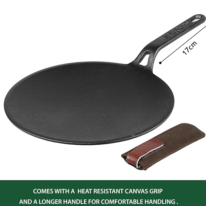 Vinod Legacy Pre Seasoned Cast Iron Roti/Chapati/Phulka Tawa with Handle - 26 cm | Naturally Non Stick Tawa