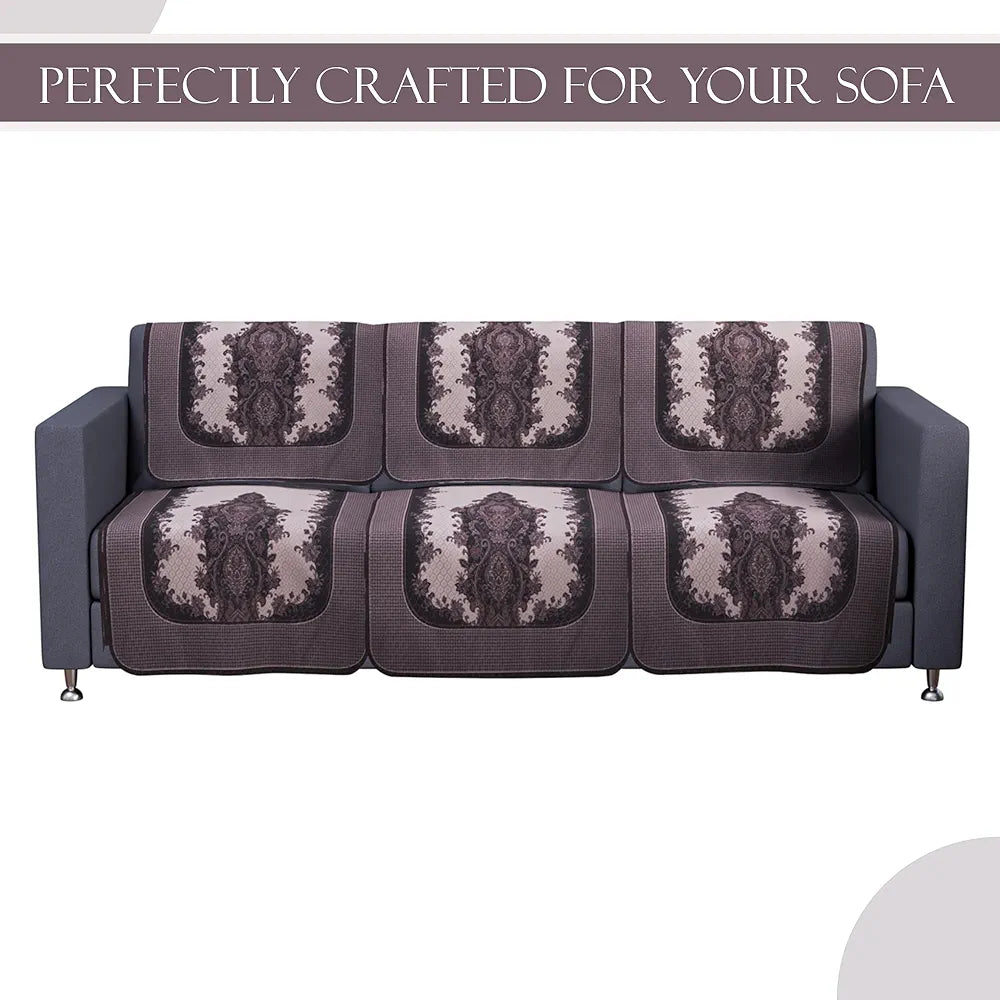 Kuber Industries 5 Seater Sofa Set Cover Net Design Sofa Slipcover Cream & Black