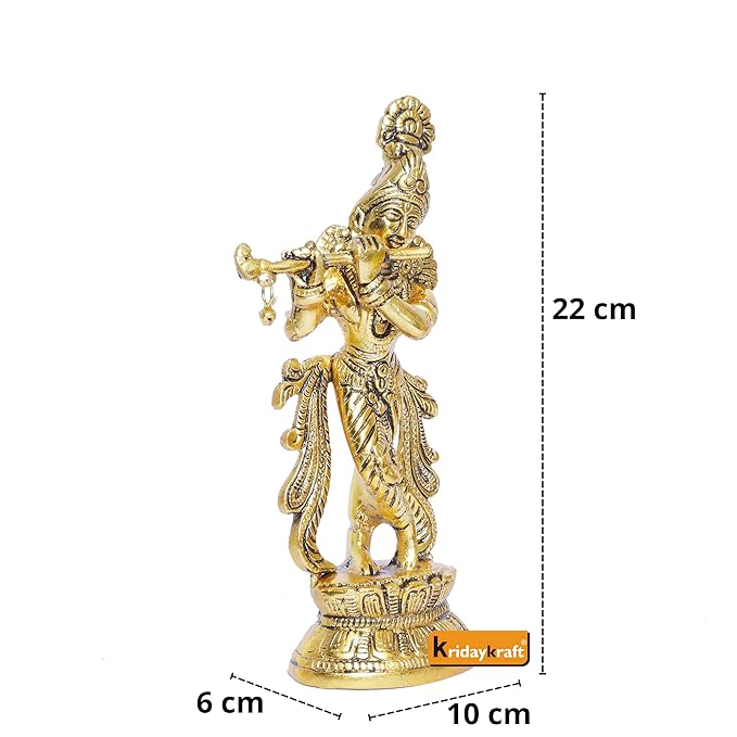 KridayKraft Lord Krishna Metal Statue Krishna Murti Playing Flute for Temple Pooja