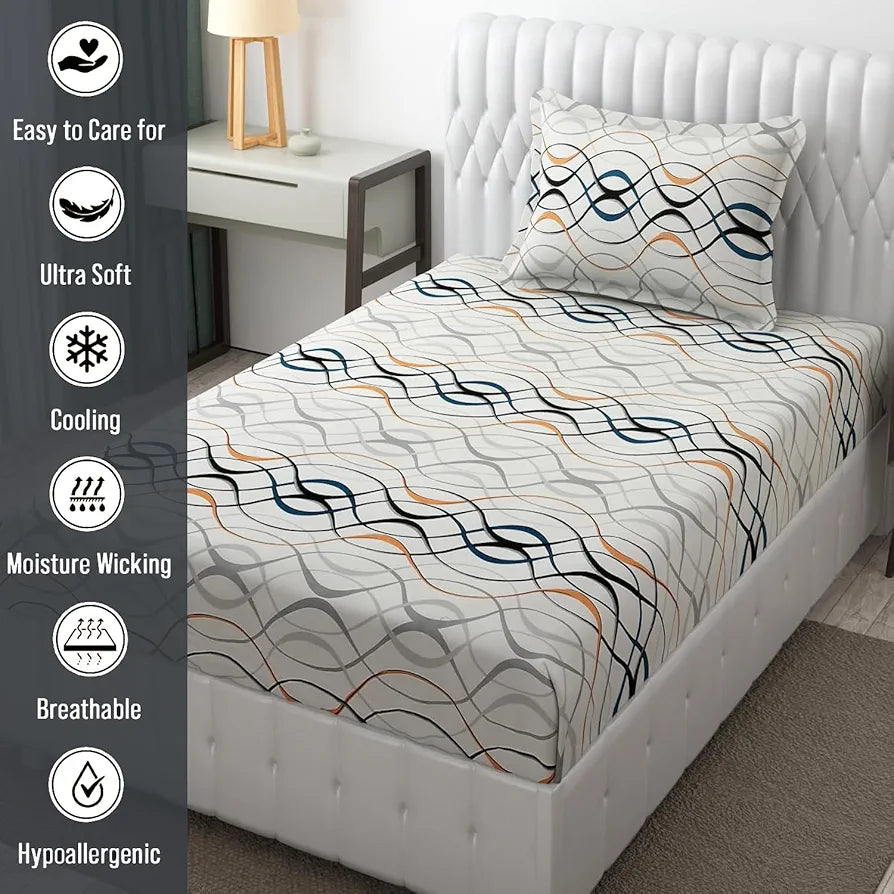 Fresh From Loom Bedsheet Single Size Microfiber Bed Sheet for Single Bed Floral Design Bed Spread with 1 Pillow Covers 144 TC White