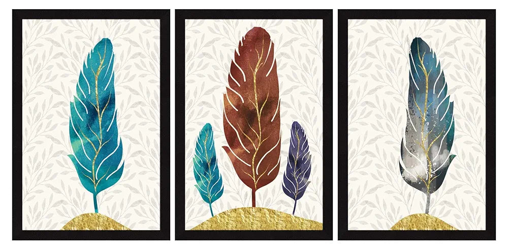 ArtX Paper Abstract Leaf Wall Painting Big Size Framed Painting Multicolor Set Of 3