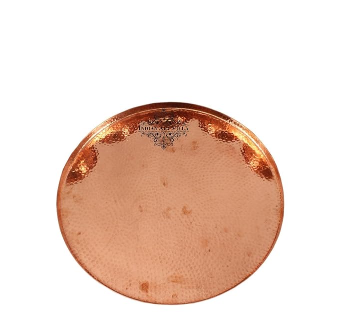 Indian Art Villa Hammered Copper Round Tray Plate 12.5'' Inch - 266 gms