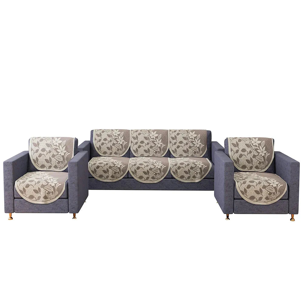 Kuber Industries 5-Seater Maroon S-22 Flower Couch Cover Cotton Sofa Slip Cover
