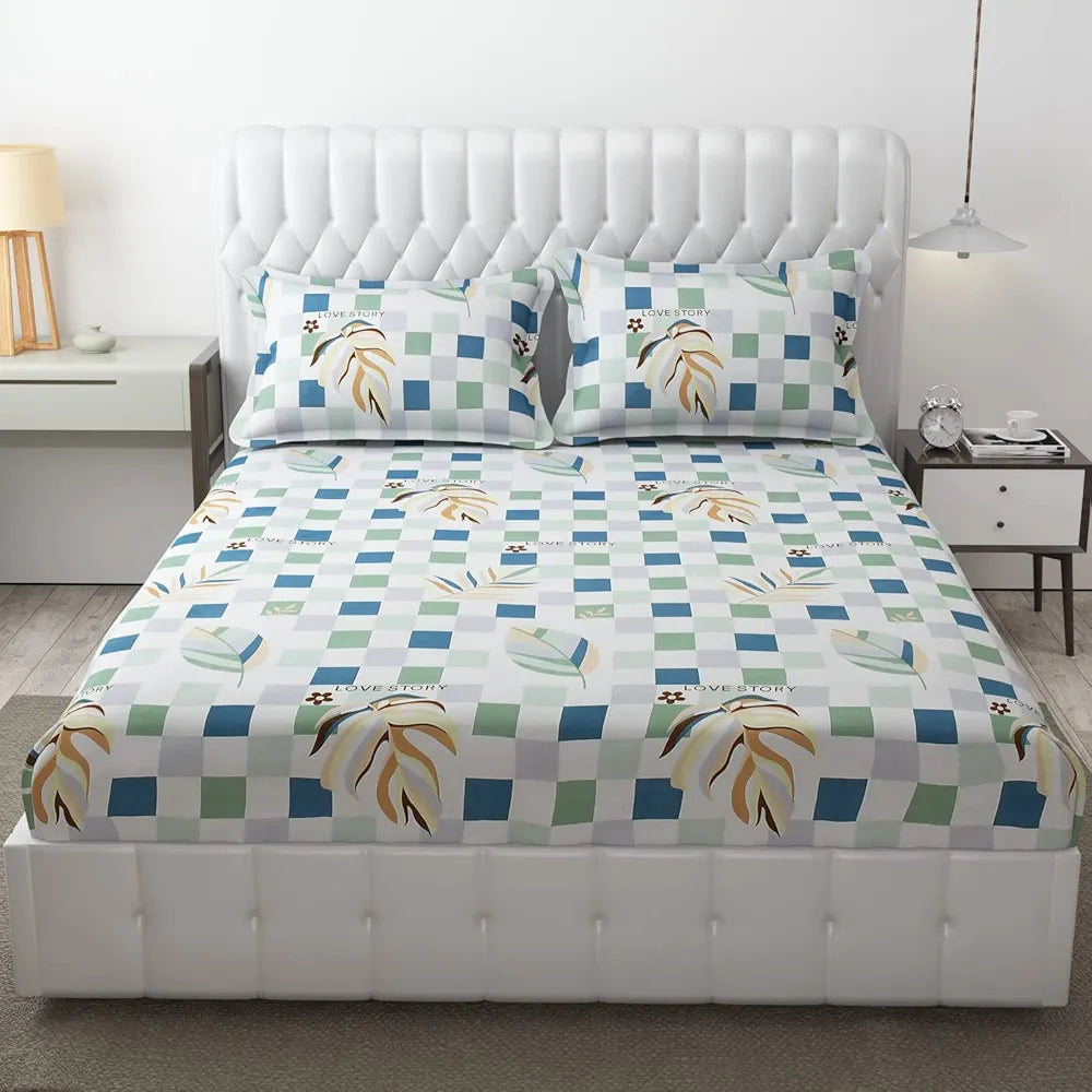 Fresh From Loom Fitted Floral Bedsheet King Size Bed With Two Pillow Cover Elastic 144 Tc Multi Color