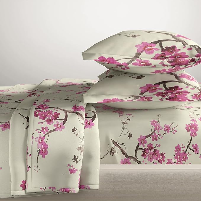 Haus & kinder Cotton Queen Size Bedsheet for Double Bed 186 TC Bed Sheet Double Bed Floral Grace (Eleganza Pink)