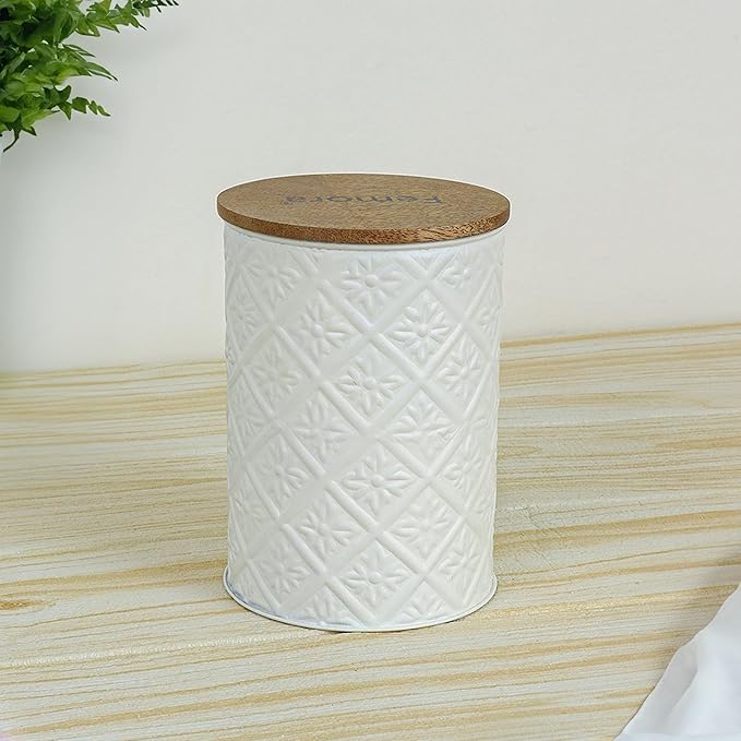Femora Kitchen Storage Jars Tin Jar With Wooden Lid Air Tight Jar | 900 Ml | Pack of 1