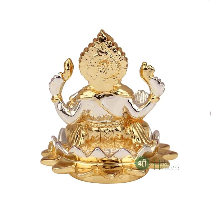 Indicast Gold & Silver Plated Ganesha Idol Murti Sitting on Lotus Kamal Home and Office Decor and Gifts