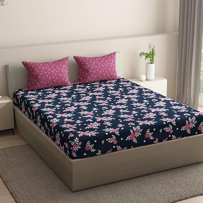 Wakefit Bedsheet for King Size Bedsheet King Size Bed Cotton Pillow Covers Elastic Fitted Sheet Paula Colour