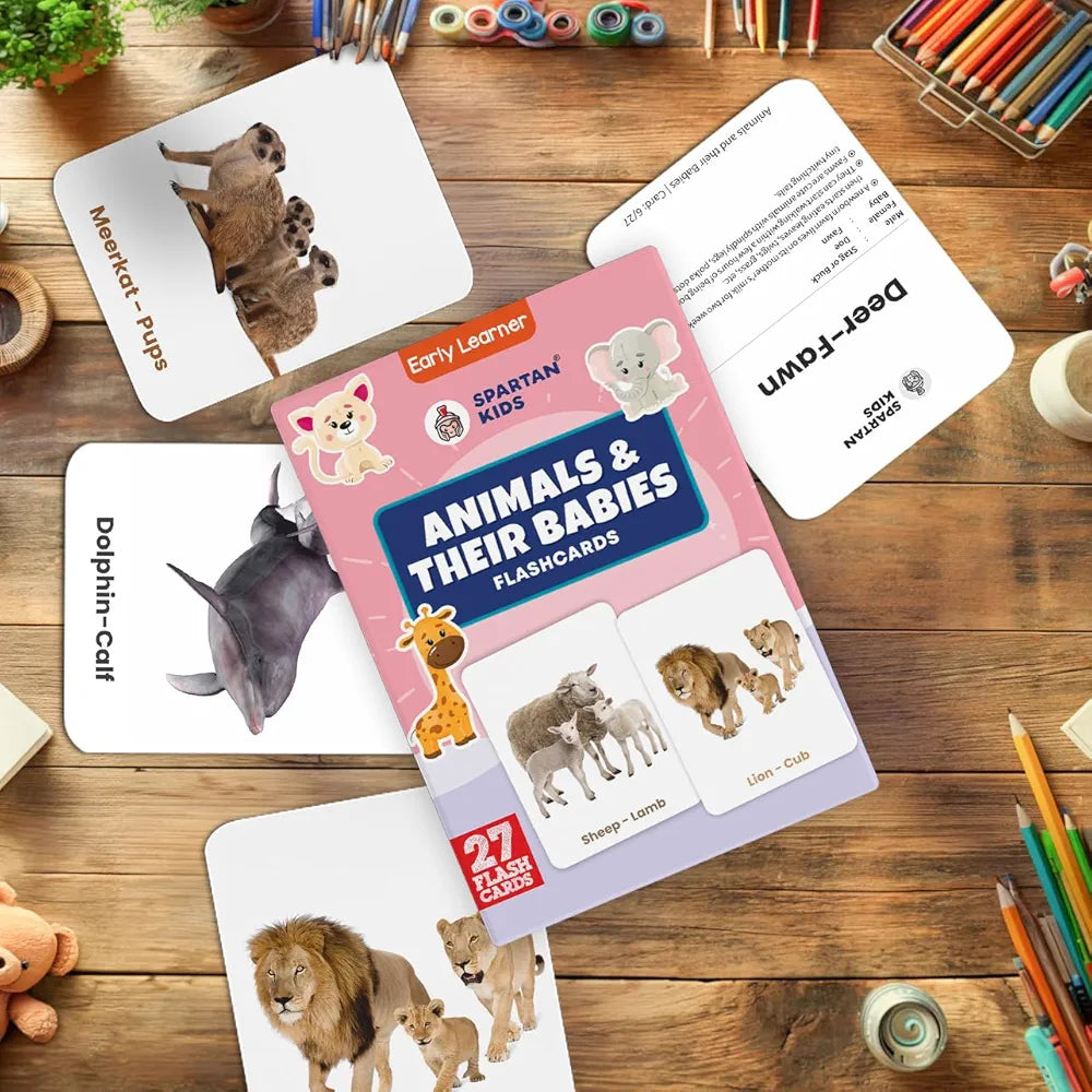 SPARTAN KIDS Animals & Their Babies Flash Cards for Kids | 27 Early Learning Language_Skills Flash Cards Easy & Fun Way of Learning 1 Year to 6 Years Babies