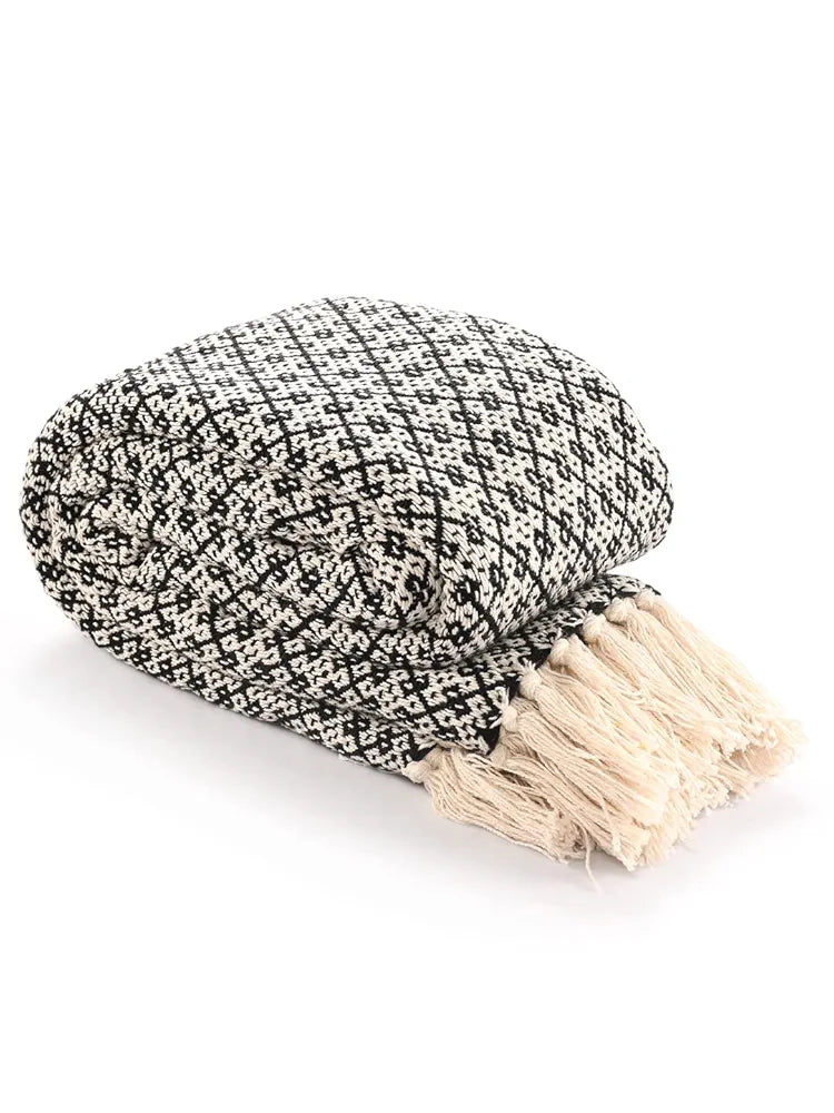 Sashaa World Soft Throw Blanket Colour Black/Natural