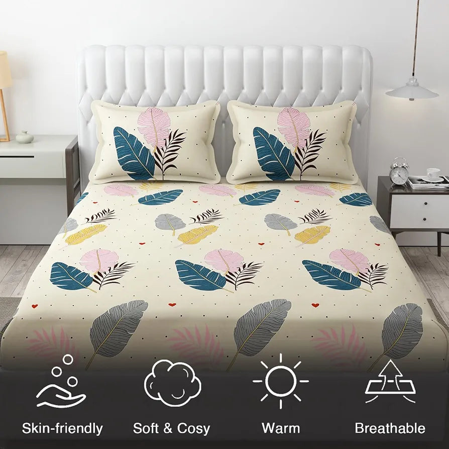 Fresh From Loom Floral Double Bedsheet King Size With 2 Pillow Covers,144 TC Canary Yellow