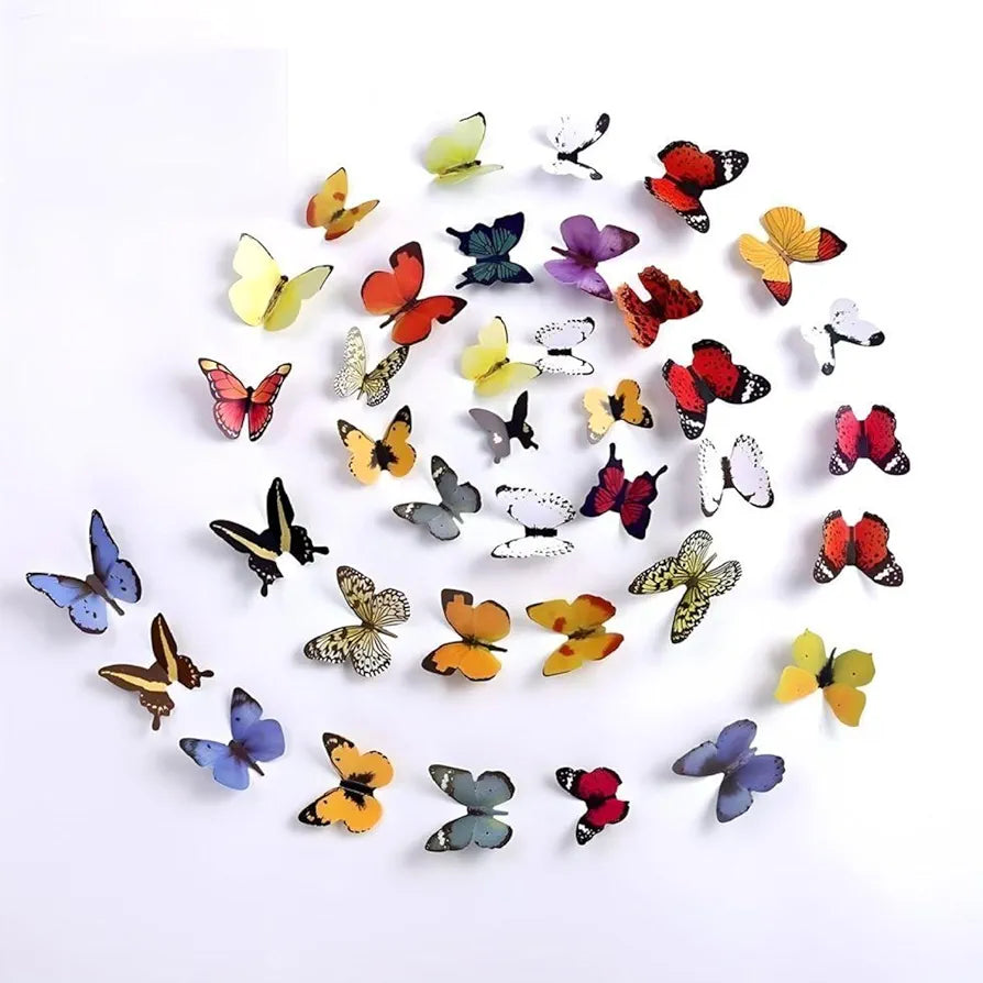 Jaamso Royals Multicolour 3d Butterflies Stickers for Wall 30CM X 21CM Set of 2