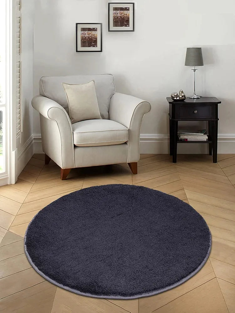 Saral Home Neo Shaggy Yarn Anti-Skid Round Mats Colour Navy Blue