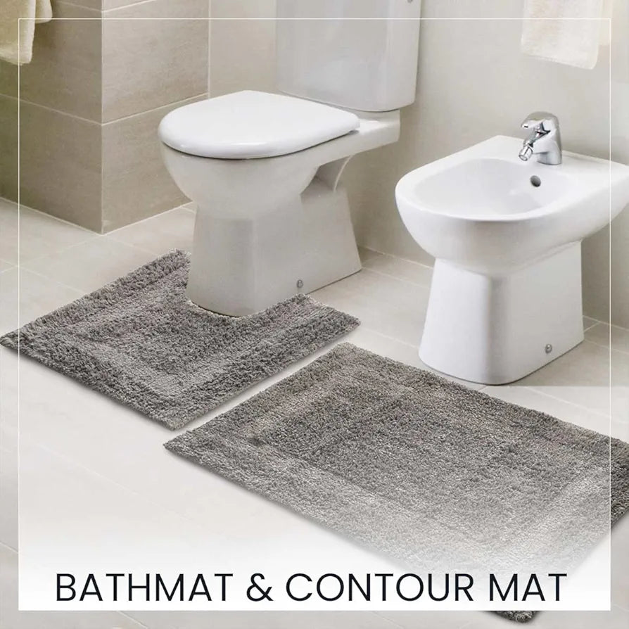 Sashaa World Solid Anti Skid Bathmat And Contour Set Colour Charcoal