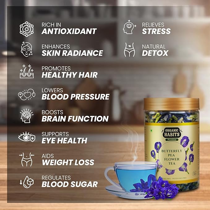 Organic Habits Blue Butterfly Pea Flower Tea 50 Gms | Aparajita Herbal Tea | Anti-oxidant Rich