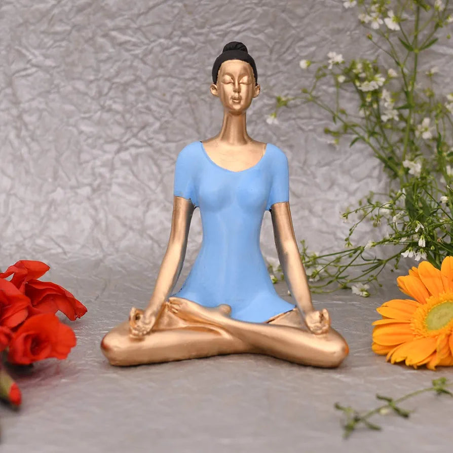 Jaipur Ace Yoga Lady Polyresin Face Gold Blue Themed Statue Sculptures Creative Abstract Design Yoga Lady 2