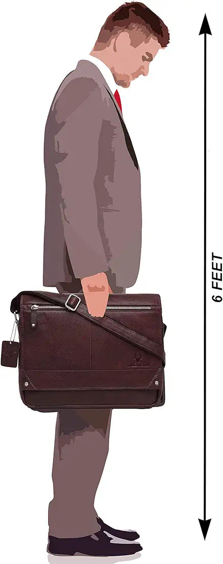 WildHorn® Classic Leather 15.5 inch Laptop Messenger Bag for Men I Office Bags I Travel Bags I Adjustable Strap I DIMENSION : L-15.5 inch W-3 inch H-12 inch